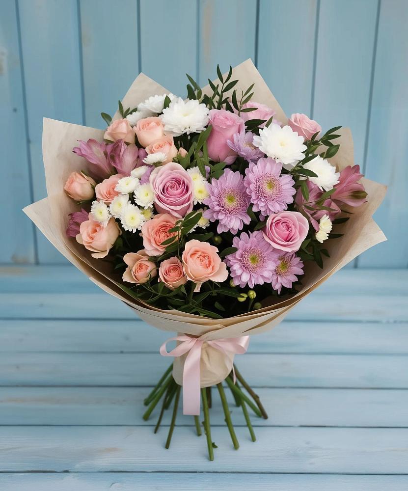 Букет цветов из: Хризантемы, Розы и Альстромерии в Правдинске Нижегородской области
