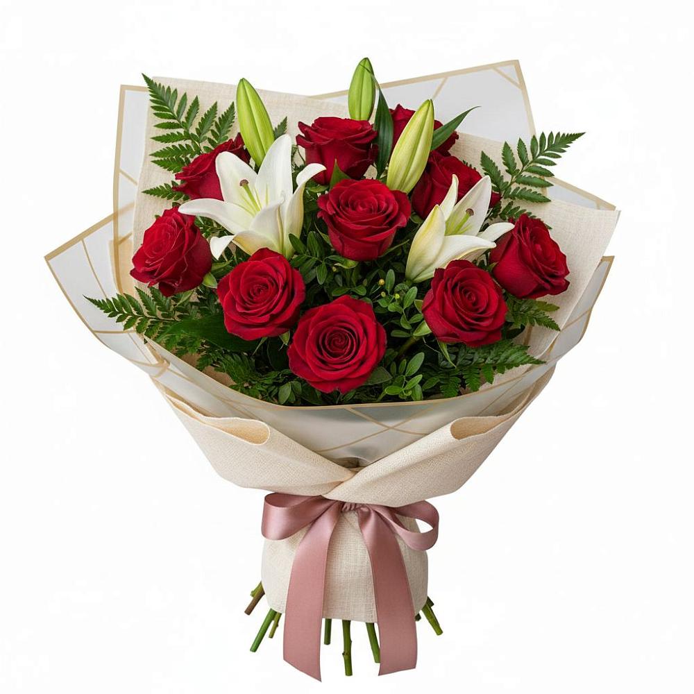 Букет цветов из: Лилии и Розы в Правдинске Нижегородской области