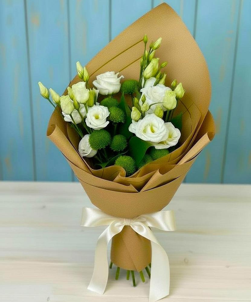 Букет цветов из: Хризантемы и Лизиантусы в Правдинске Нижегородской области