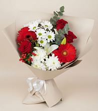 Букет цветов из:  Розы, Хризантемы, Герберы и Лилии #REPLACE_PRED# Правдинске Нижегородской области