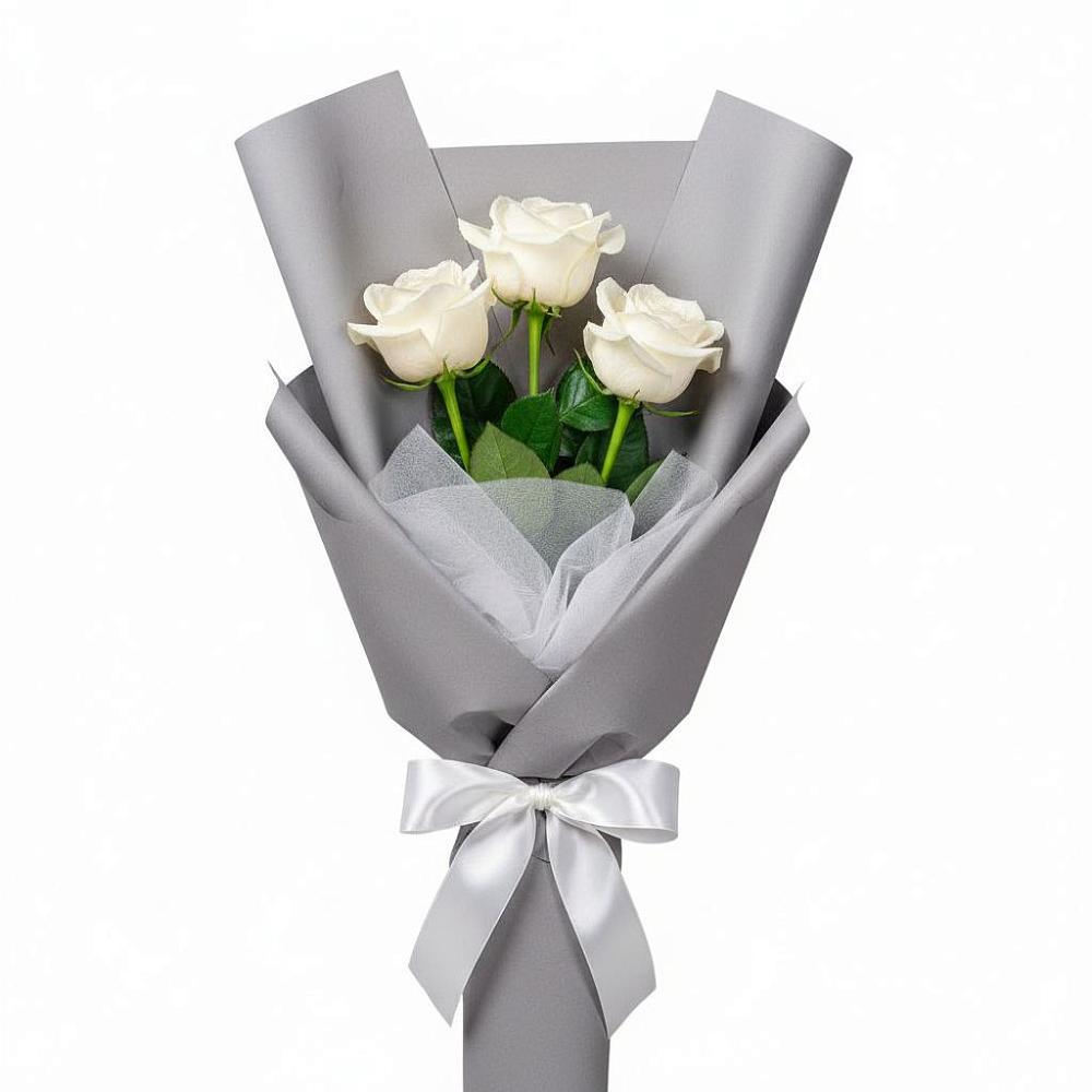 Букет 3 белые розы в Правдинске Нижегородской области