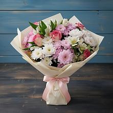 Букет цветов из:  Хризантемы, Альстромерии и Розы в Правдинске Нижегородской области