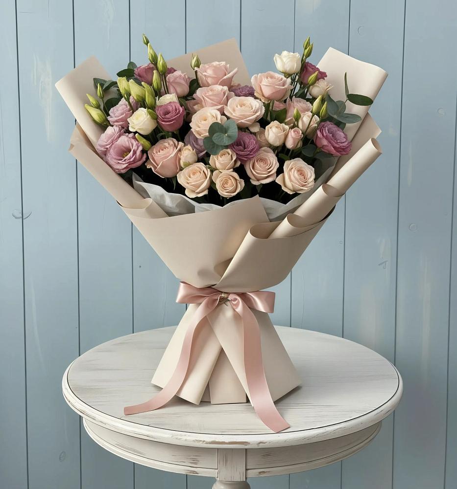 Букет цветов из: Розы и Лизиантусы в Правдинске Нижегородской области