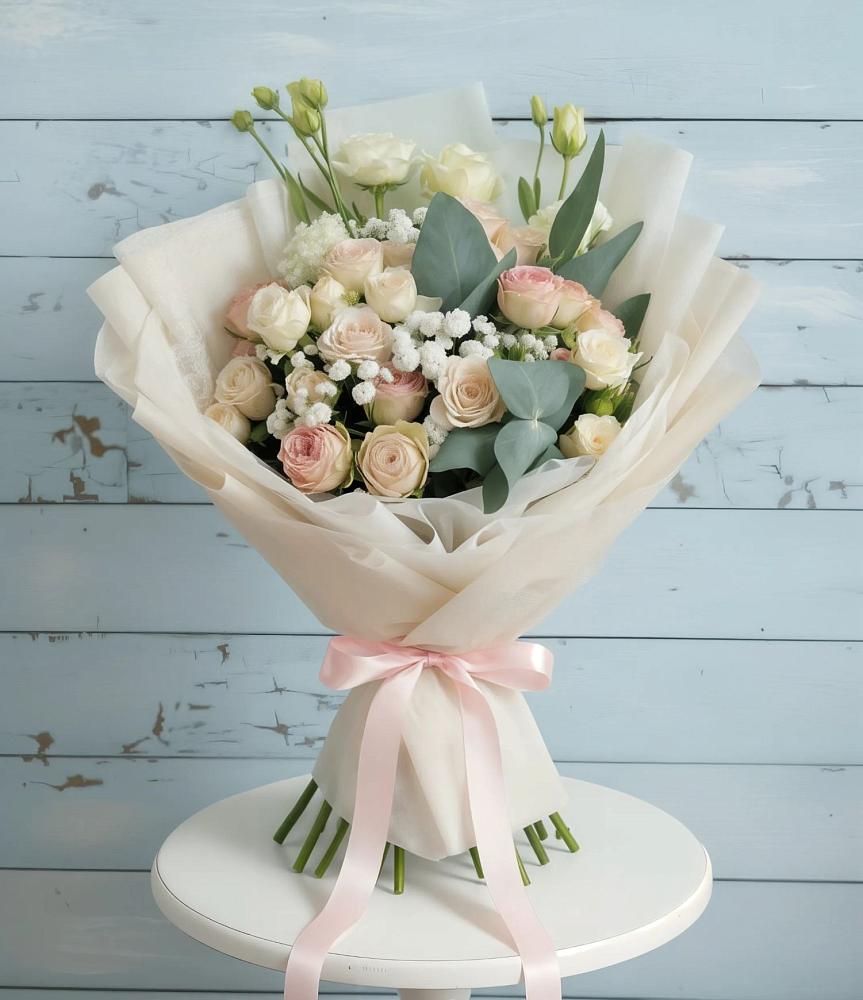 Букет цветов из: Розы и Лизиантусы в Правдинске Нижегородской области