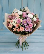 Букет цветов из:  Хризантемы, Розы и Альстромерии в Правдинске Нижегородской области