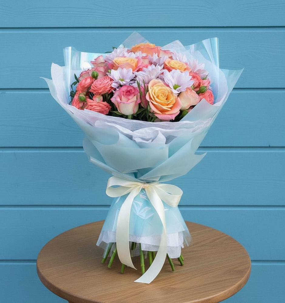 Букет цветов из: Хризантемы и Розы в Правдинске Нижегородской области