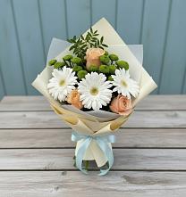 Букет цветов из:  Герберы, Розы и Хризантемы в Правдинске Нижегородской области